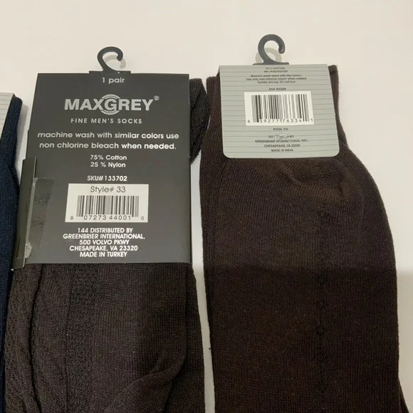 5 pair -Men's Cotton blend Socks Black Tan Navy Brown  - New! Size 9 - 13 - Picture 3 of 7